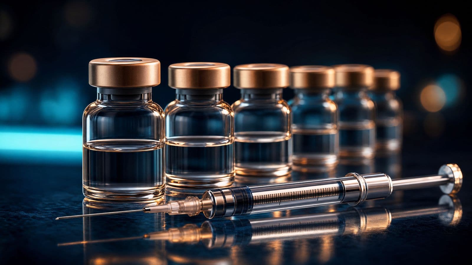 Wellness injections — vials and syringe, clinical precision