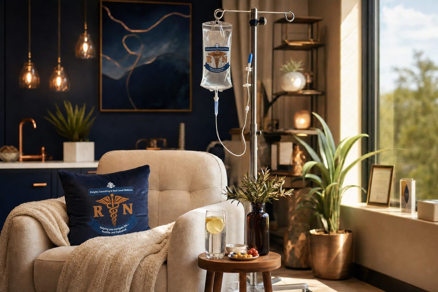 Warm, relaxing IV hydration lounge at Knights Consulting & Next Level Wellness